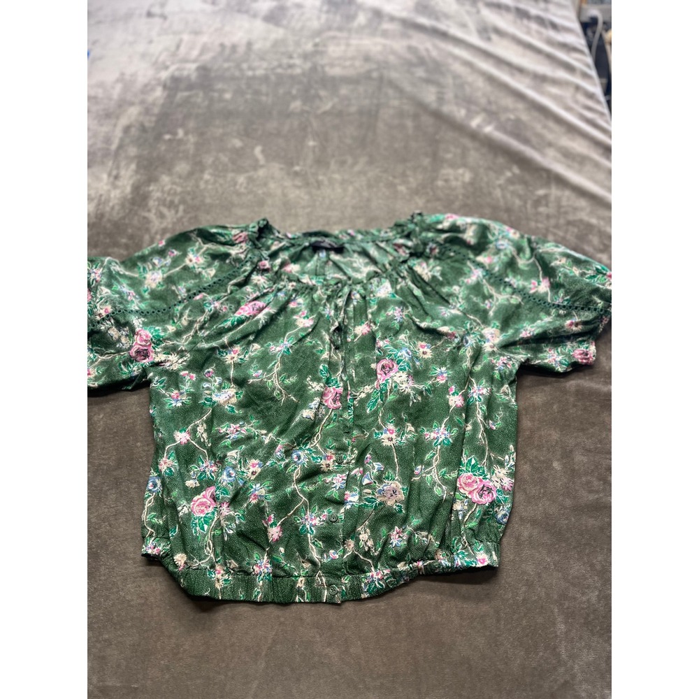 Lane Bryant Floral Print‎ Off Shoulder Blouse Top Green Pink Blue M